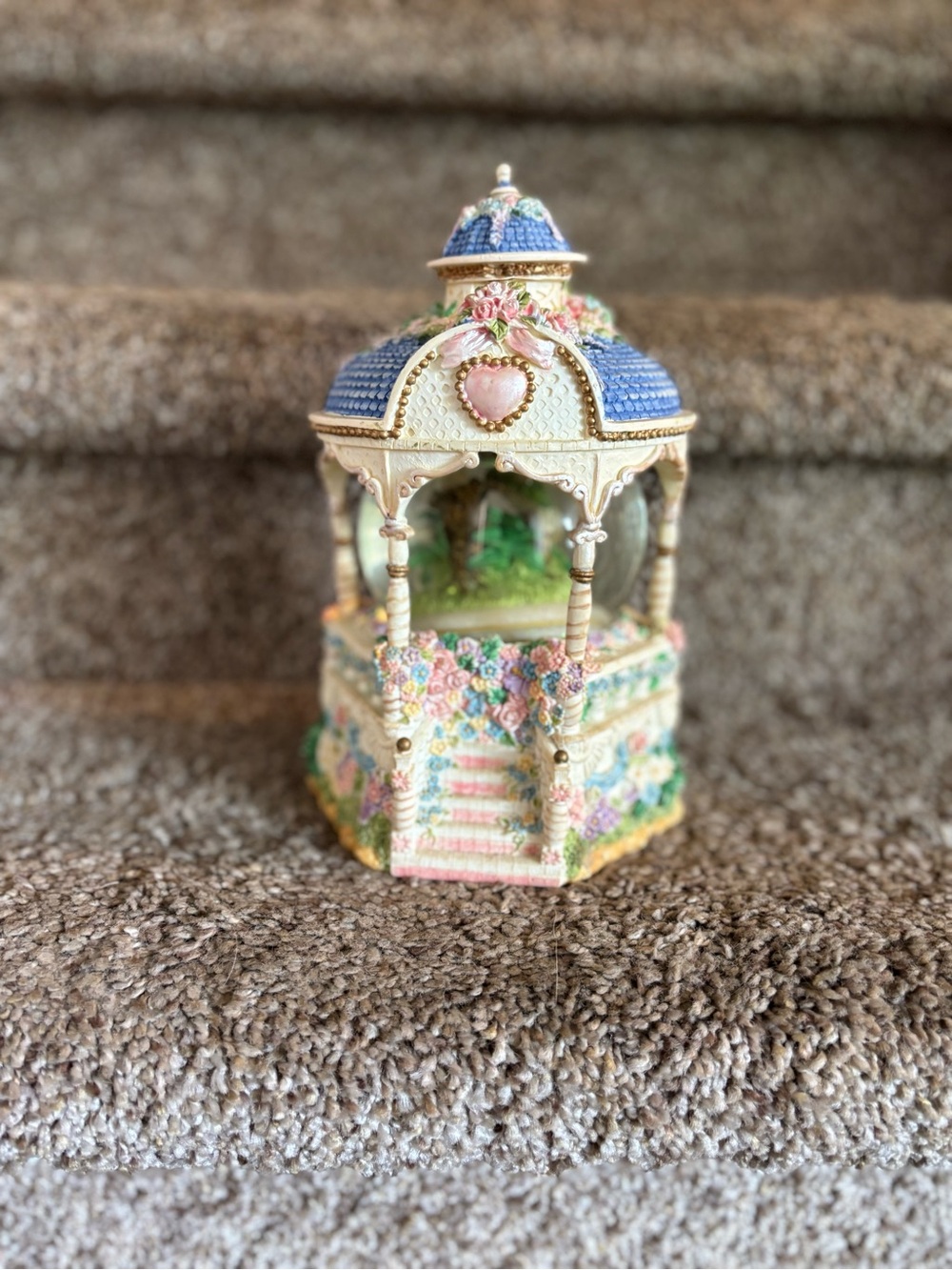 Decorative Pink and Blue Floral Gazebo Music Box